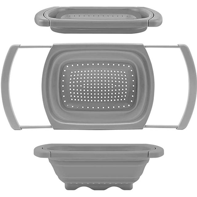 QiMH Collapsible Colander, Over The Sink Silicone Kitchen Strainers with Extendable Handles, Veggies, Fruit and Pasta Foldable Strainer for Kitchen, 6-Quart, BPA Free
