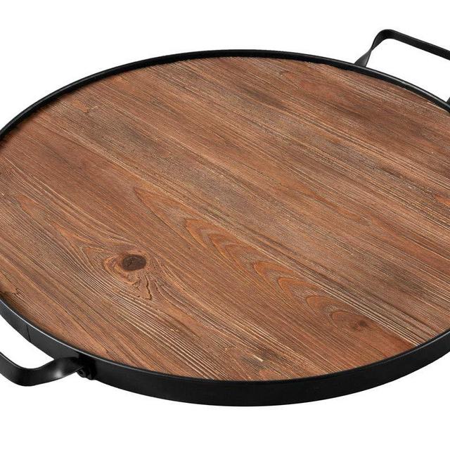 Wine Barrel Inspired Serving Tray and Charcuterie Board with Handles, 20" Round Wood Platter, Farmhouse Style