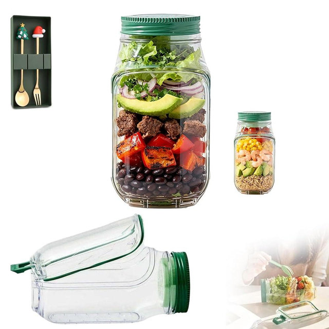 Salad Jar with Side Opening,Seal Salad Jars,Salad Container Vertical Layering,Suitable for Lunch, Picnic, Family Gatherings, and Outdoor Travel