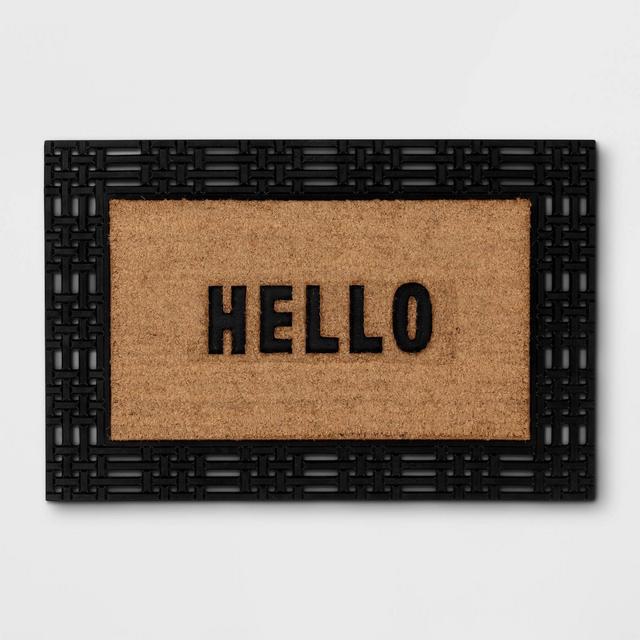 1'11"x2'11" 'Hello' Rubber Coir Doormat Natural/Black - Threshold™