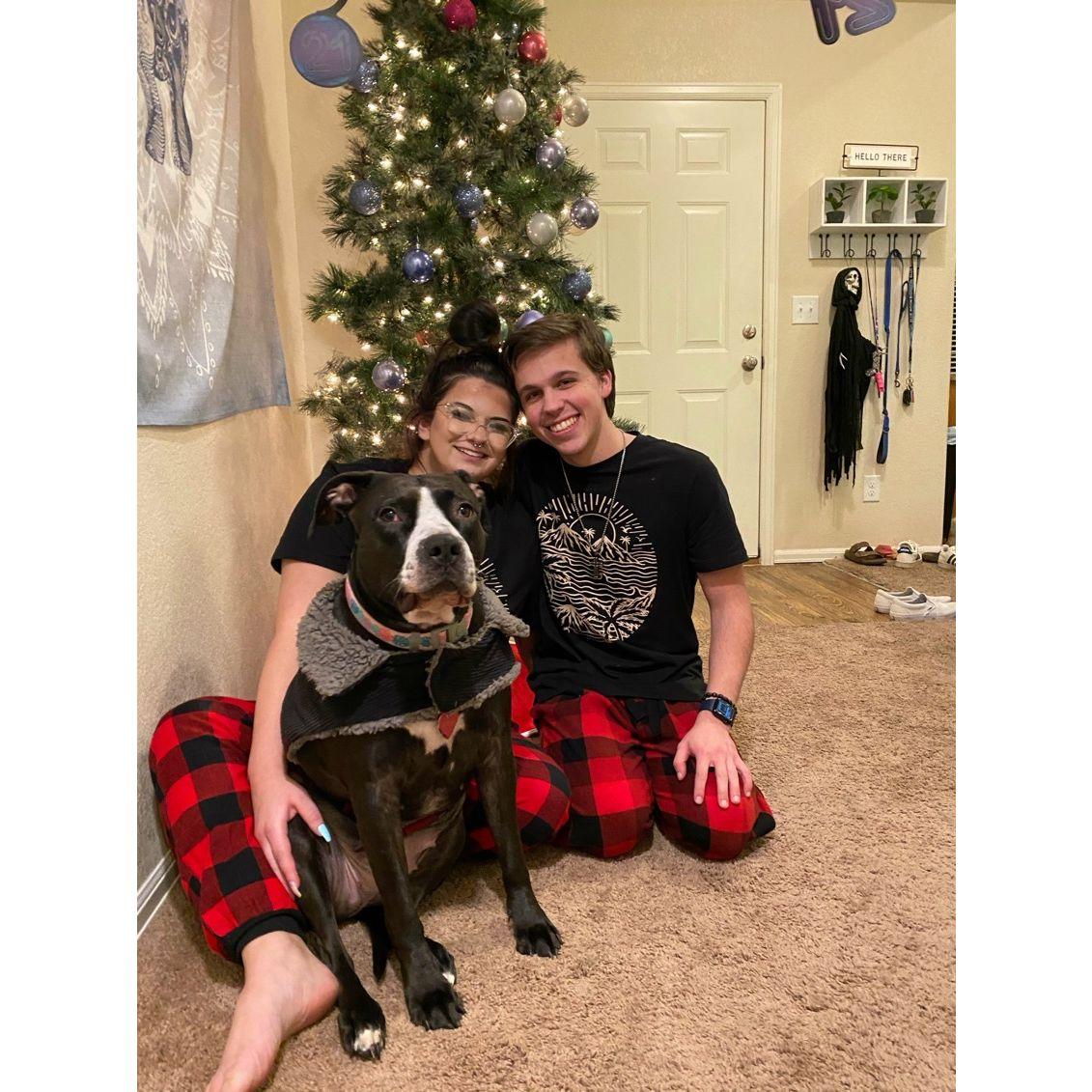 Our First Christmas Together & Matching Christmas Pajamas (Moo Moo had to match us of course)