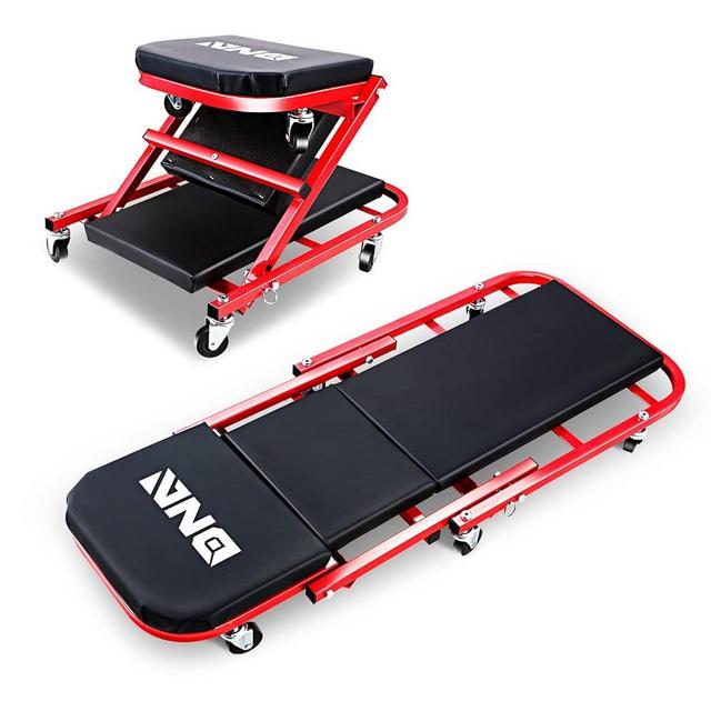 ‎DNA MOTORING TOOLS-00186 40 Inches 2 IN 1 Rolling Folding Car Creeper/Seat, 6 Pcs 2" Casters, 150kg Weight Capacity, Red