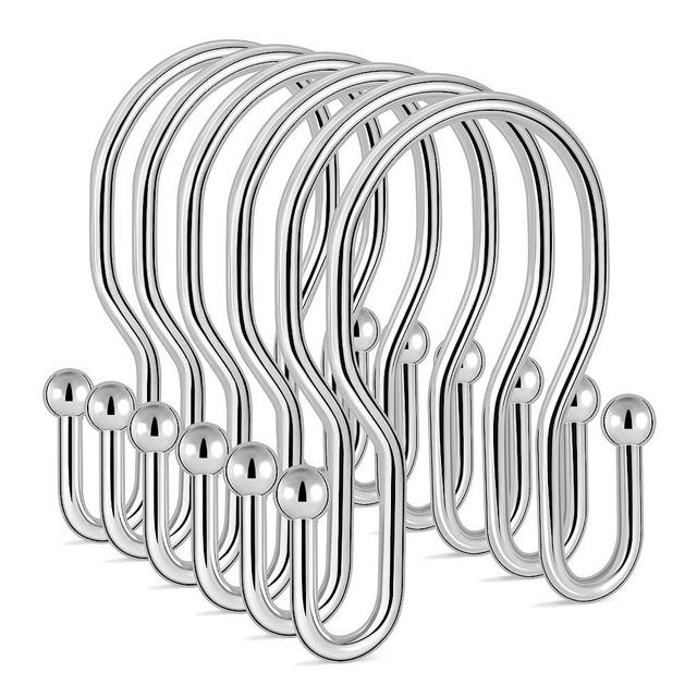 24 Pack Double Shower Curtain Hooks Rings, TENOVEL Double Sided Shower Curtain Hooks Rust Proof for Shower Curtain, Stainless Steel Bathroom Shower Hangers Rings for Shower Rods, Polished Chrome