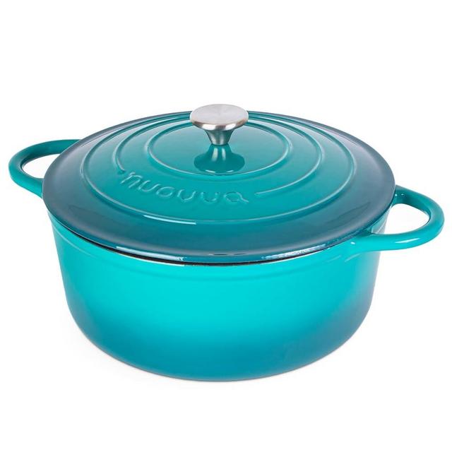 Cast Iron Dutch Oven with Lid – Non-Stick Ovenproof Enamelled Casserole Pot – Sturdy Dutch Oven Cookware – Teal, 7.3-Quart, 30cm – by Nuovva