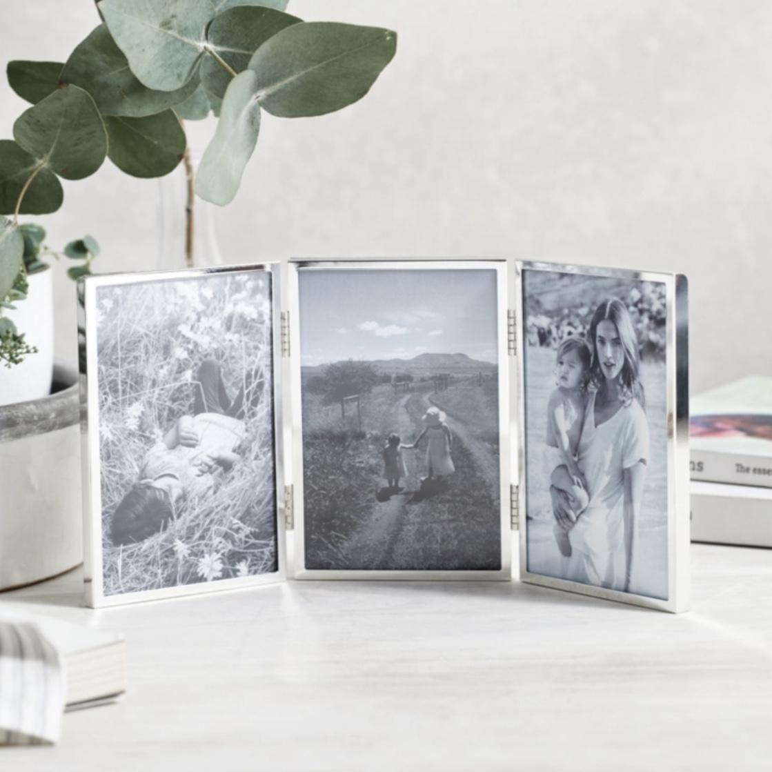 Triple Aperture Hinged Fine Silver Picture Frame – 4x6”