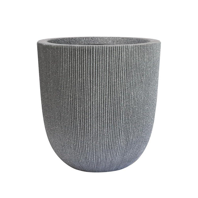 14.8" Tall Round Tapered Planter - Gray Faux Cement Finish, Lightweight Durable Plastic Plant Pot with Drainage Hole & Plug, Weather & UV Resistant Pot for Plants Indoor/Outdoor Use, 12.5" Opening