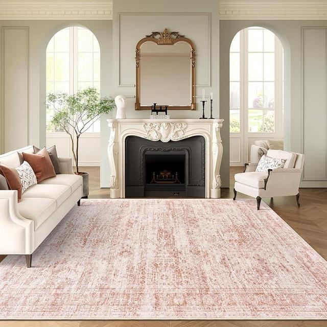 Soalmost 6x9 Area Rug for Living Room Washable Non-Slip Modern Rugs for Bedroom Dining Room Ultra-Thin Indoor Pink Rug