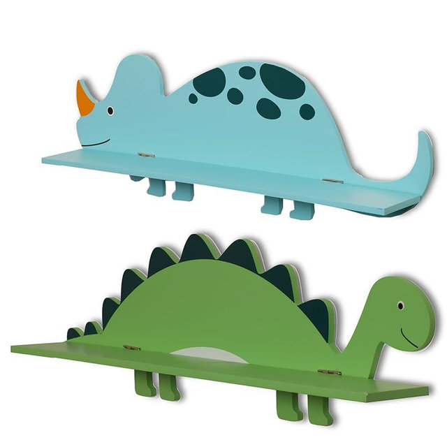 2 Piece Dinosaur Shelf Set for Kids Room - Includes Stegosaurus and T-Rex (2pcs) - Dinosaur Room Decor for Boys and Girls Rooms - Perfect Childrens Bedroom Shelve Set for Kids - Hanging Dino Shelf