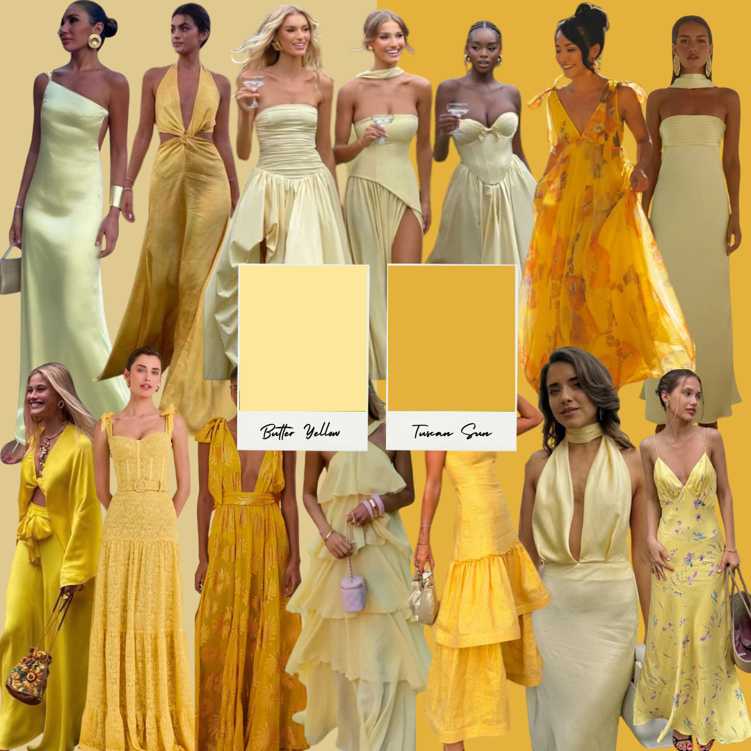 We're loving Butter Yellow and Tuscan Sun. Go soft and dreamy or bold and bright; both bring sun-drenched joy to the vibe.