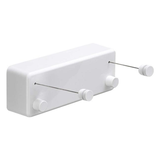 BESy Retractable Clothesline with Adjustable Stainless Steel Double Rope String Hotel Style Heavy Duty for Bathroom, Wall Mounted Laundry Drying Line for Shower, 13.8 Feets Indoor Clothes Line, White