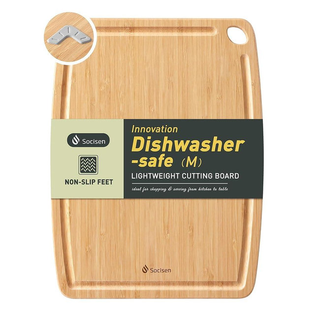 Lightweight Durable Bamboo Cutting Board with Non-Slip Feet, Reversible Wood Cutting Board with Juice Groove Easy to Store & Clean, Water-Resistant Ideal Kitchen Gift for Home Cooks