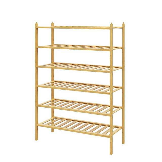 BAMFOX 6 Tier Shoe Rack,3 Pack 2-Tier Bamboo Stackable Shoe Storage Organizer Unit Entryway Shelf in Natural Color