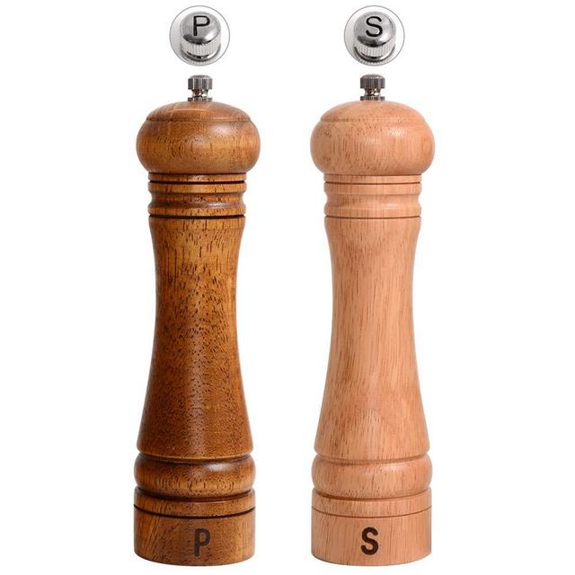 Haomacro Salt and Pepper Grinder Set, Wooden pepper grinders, Salt and Pepper Mills Shakers with Adjustable Ceramic Core,8 Inch,2 Pack