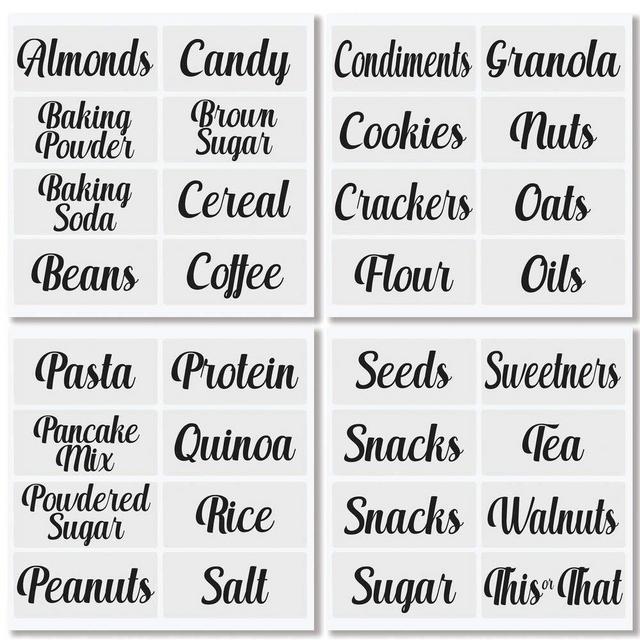 mDesign Pantry Storage Organizer Identification Labels, For Plastic Bins, Boxes, Cubbies, Drawers, Kitchen Cabinets, Pantry, 32 Count - for Pantry Bins - Black