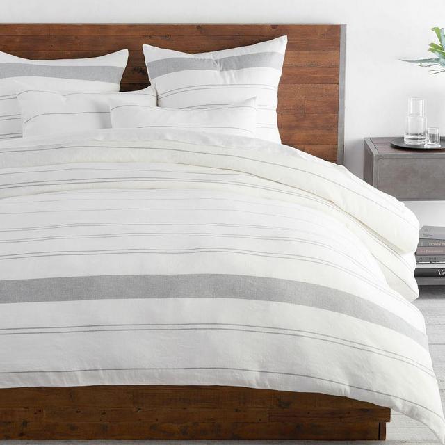 Serene Stripe Hemp Cotton Blend Duvet Cover, King/Cal King, Undyed Natural/Misty Grey