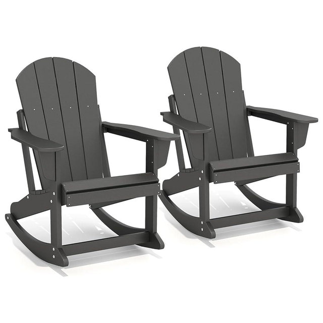 GREENVINES Adirondack Rocking Chairs Set of 2 | HDPE Plastic | Porch Rocker | Chair for Patio Outdoor Deck | All Weather | Black