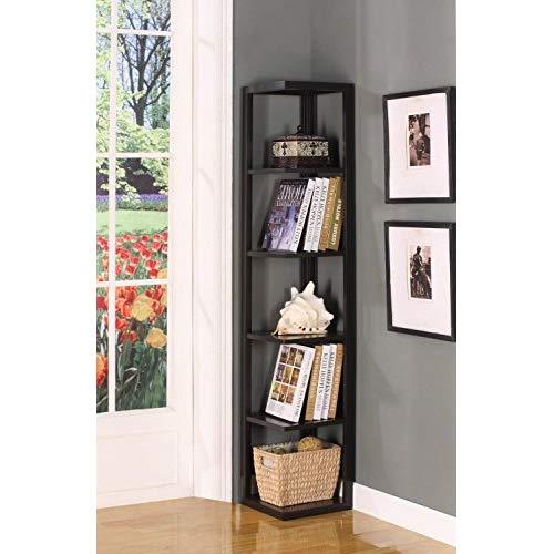King's Brand Wood Wall Corner 5-Tier Bookshelf Case, Espresso Finish