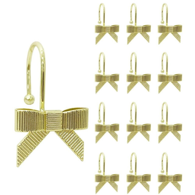 12PCS Decorative Bow Shower Curtain Hooks Gold, Bow Knot Curtain Hooks Shower Rings for Bathroom Baby Room Nursery Art Decors (Gold)