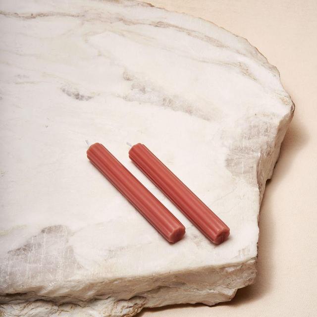 Via Maris Shabbat Candles, Paraffin Wax, Terracotta, Set Of 2