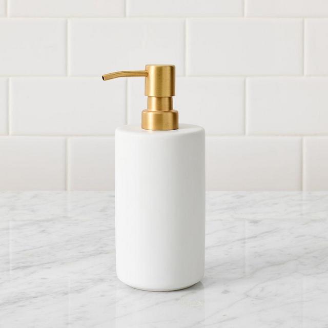 Mason Glazed Stoneware Soap Pump, True White/Brass