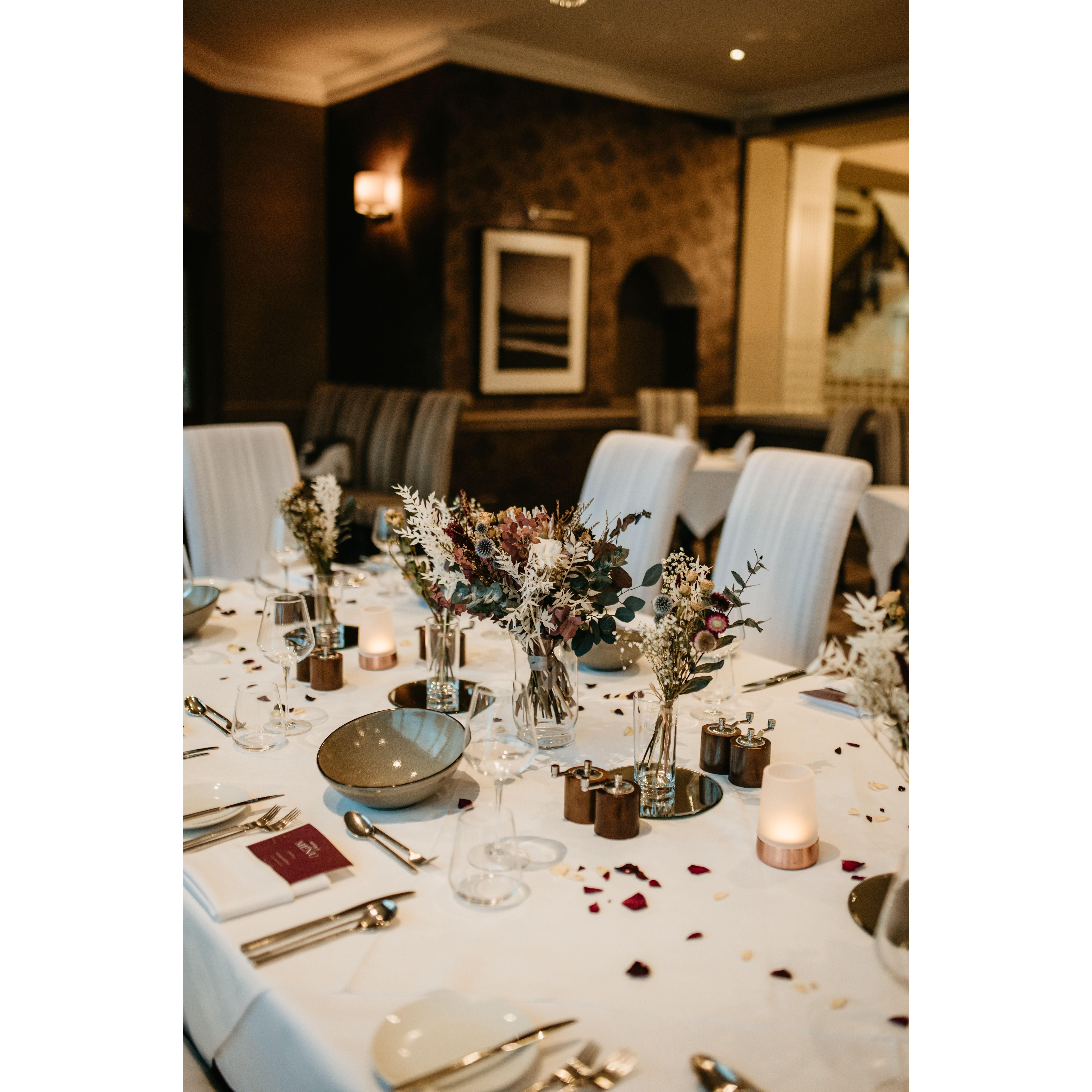 Our table setting. The rose petals were one of the little touches Anna did on her own that made everything perfect!