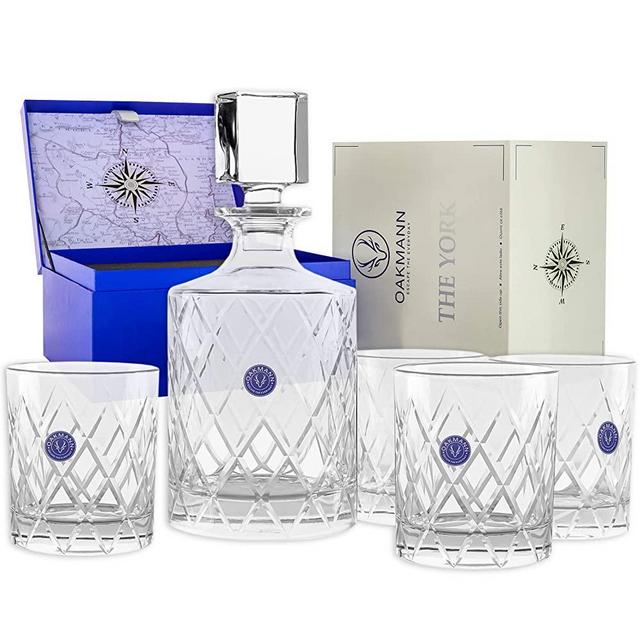 Premium Whiskey Decanter and Glass Set Cut Crystal Large 32oz Lead Free Decanters 12oz Old Fashioned Glasses Gift Box for Scotch Whisky Bourbon Rum Gin Mini Bar Alcohol Dispenser - The York Set