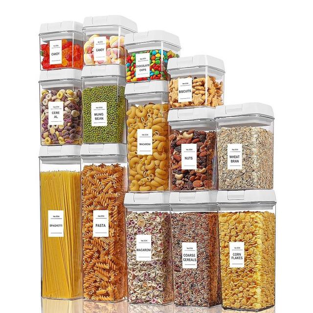 Vtopmart 14 PCS Airtight Food Storage Containers Set, BPA Free Plastic Kitchen Pantry Organizer, with Easy Lock Lids for Pasta Spaghetti Cereal Snack Flour Sugar Rice Organization, Include 120 Labels