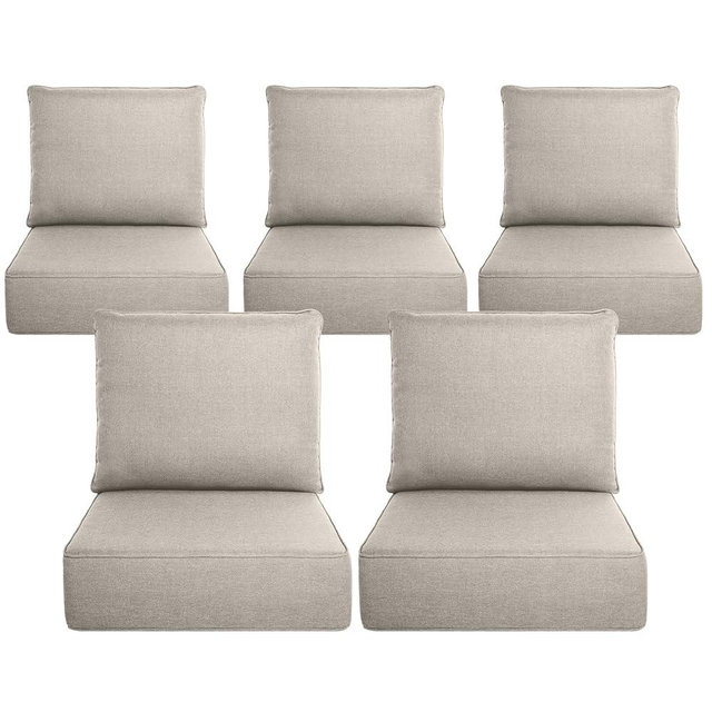 Belord Luxury 6" Thick Outdoor Cushion 5 Set - 24 x24 Inch 28D Sponge Filling Fade-Resistant Chair Cushion, Spill Proof Removable Patio Furniture Replacement Cushion for Sofa Bench Swing - Beige