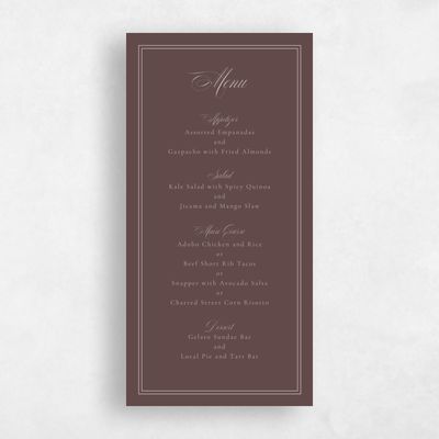 Chocolate, Brown Wedding Menu - Sydney