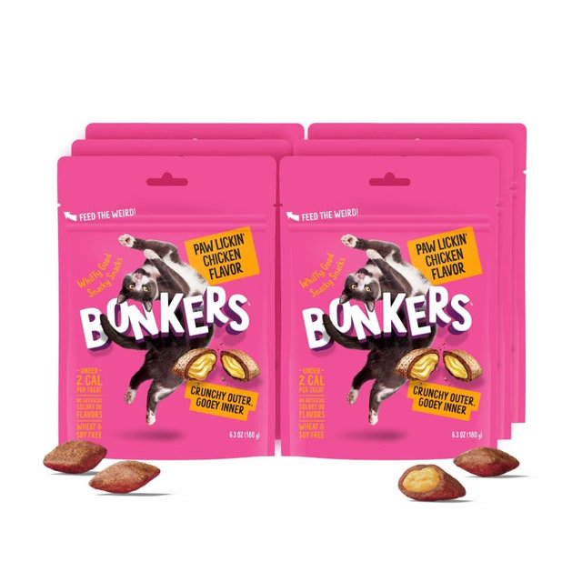 BONKERS Cat Treats Paw Lickin' Chicken Flavor 6.3 OZ, Cat Treats, Treats for Training, for All Breeds and Ages, Food Topper, Resealable Pouch (6 Pack)