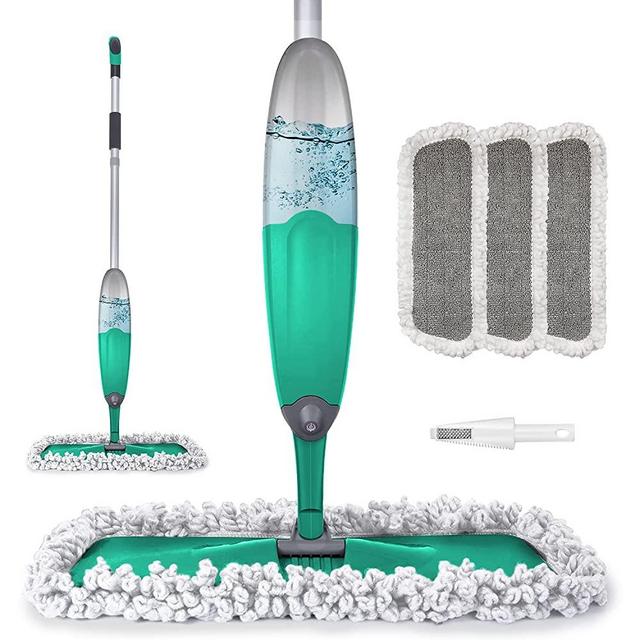 Spray Mop for Floor Cleaning, TINA&TONY Microfiber Hardwood Floor Mop Dry Wet Kitchen Mop with 3 Washable Mop Pads & 635ML Refillable Bottle, Dust Mop Spray for Laminate Tile Vinyl Floors, Green