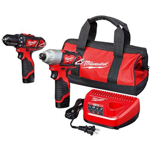 Milwaukee 2494-22 M12 Cordless Combination 3/8" Drill / Driver and 1/4" Hex Impact Driver Dual Power Tool Kit (2 Lithium Ion Batteries, Charger, and Bag Included)