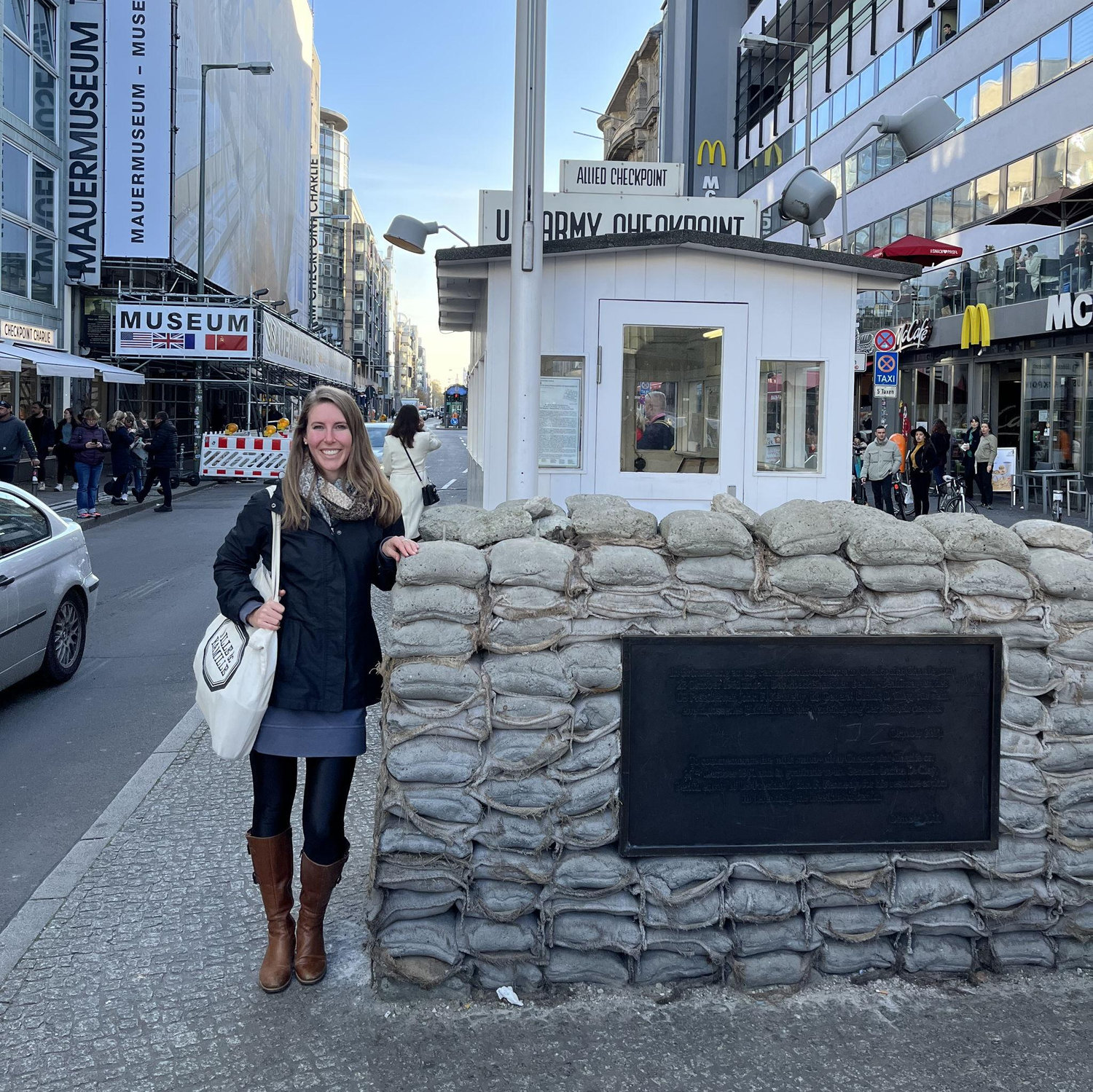 Alissa at Checkpoint Charlie in Berlin - November 2022