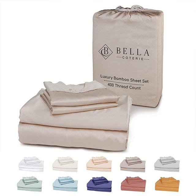 Split King Sheet Set | 100% Organically Grown Bamboo Viscose | Softer than Silk, Satin and Cotton | Cooling for Hot Sleepers | 2-18” Extra Deep Pocket Fitted Sheets, Flat Sheet, 2 Pillowcases [Dune]