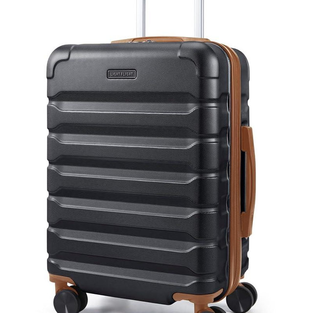 LIGHT FLIGHT Carry On Luggage 22x14x9 Airline Approved, Expandable Carry On Suitcases with Wheels, Lightweight Luggage, Durable Hard Shell 20 Inch Rolling Suit Case for Men Women Travel Black/Brown