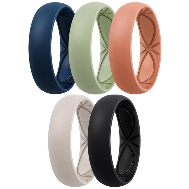 Egnaro 4/5/8 Variety Multipack Ergonomic Breathable Promise Ring, 6mm Wide - 2mm Thick Silicone Wedding Bands Women, Rubber Rings Women with Half Size
