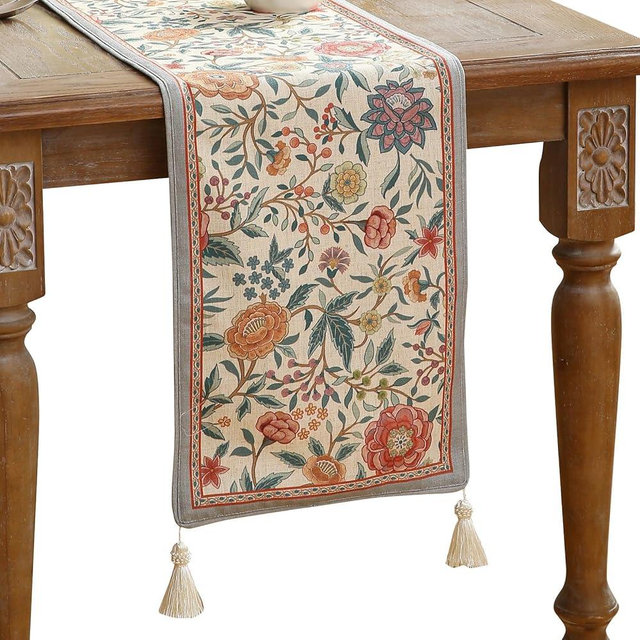 bilin gaier Floral Linen Long Table Runner 102 Inches Long,Wrinkle-Resistant Rustic Farmhouse Decor,Luxury Vintage Runner Table Cloth Accent for Coffee & Dining Table,12"x102" - Flowershadow