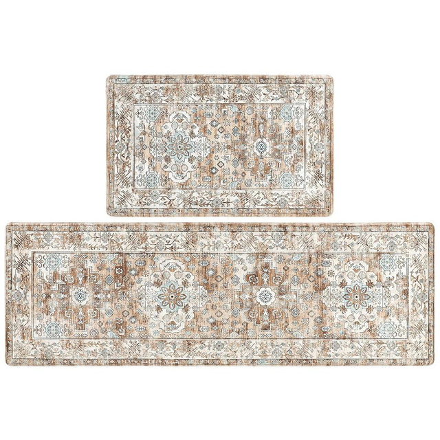Pauwer Anti Fatigue Kitchen Mat Set of 2 Non Slip Kitchen Mats for Floor Cushioned Kitchen Rugs Comfort Standing Mat Farmhouse Waterproof PVC Foam Kitchen Floor Mat Runner