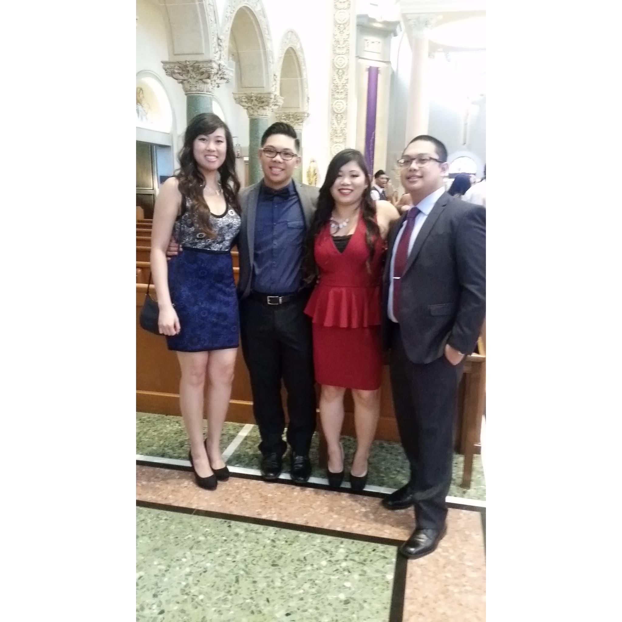 Michelle, Adrian, Kalia, and Jan all dressed up for Ray and Leah's Vow Renewal