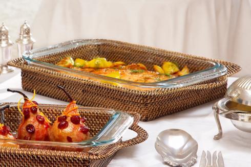 Calaisio ~ Kitchen - Pyrex Collection ~ Basket with Glass Bakeware 3QT, Price $102.00 in Charleston, SC from Jeffrey Bannon Ltd.