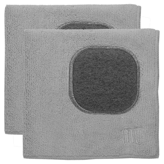 12"X12" 2pk Microfiber Dish Cloth With Scrubber Light Gray - Mu Kitchen