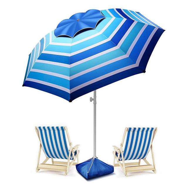 8FT Large Beach Umbrella, Portable Outdoor Umbrella with UPF50+ UV Protection, Sandbag, Air Vents, Sand Anchor, Push Button Tilt Pole, Windproof Sunshade Shelter for Beach, Sand, Patio, Yard