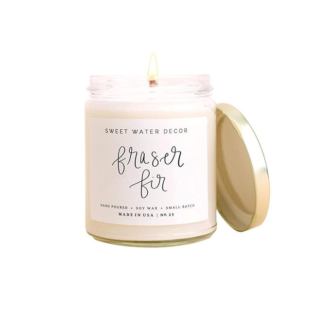 Sweet Water Decor Fraser Fir Candle | Evergreen, Cedar, Winter Holiday Scented Soy Wax Candle for Home | 9oz Clear Glass Jar, 40 Hour Burn Time, Made in the USA