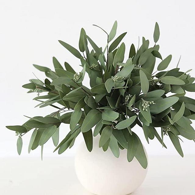 3 Pack Faux Real Touch Artificial Eucalyptus Leaves Stems with Seeds 31'' Tall Fake Plants Leaves Olive Branches Faux Greenery Stems for Bridal Wedding Bouquet Vase Table Centerpiece Decor