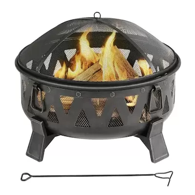 Style Selections 29.92-in W Antique Black Steel Wood-Burning Fire Pit