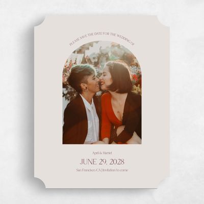 Beige Ticket Wedding Save the Date - Alvito Photo