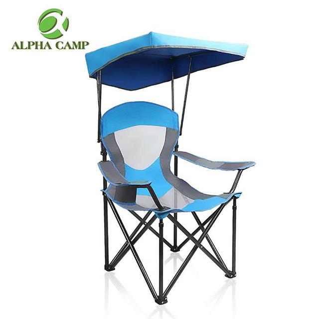 ALPHA CAMP Heavy Duty Canopy Lounge Chair Sunshade Hiking Travel Chair with Cup Holder Enamel Blue