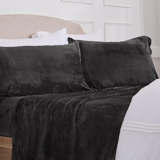 NY Loft Ultra Soft Micro Fleece Sheets Set with Extra Deep Pockets | Extra Soft Velvet Fleece Sheet Set | Super Plush Polar Fleece | Velvet Plush Cozy Warmth | Tribeca Collection (King, Black)