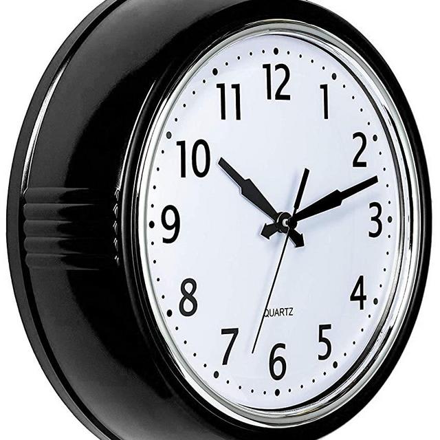 Bernhard Products Retro Wall Clock Black Silent Non Ticking 9.5 Inch Round Vintage Decor Round Battery Operated Quality Quartz Clock Easy to Read for Home/Office/Classroom/Kitchen/School