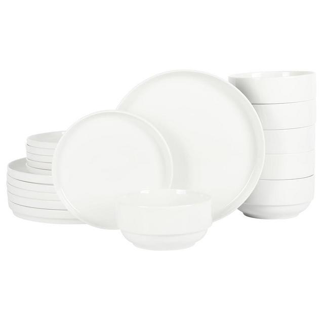 Gibson Home Rothernberg Stackable 18 Piece, Service for 6, White Porcelain Plates and Bowls Set